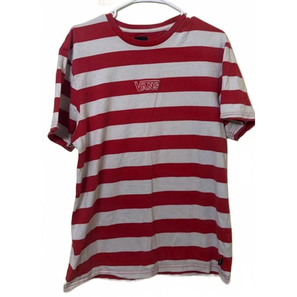 Vans Red White Striped T-shirt Large